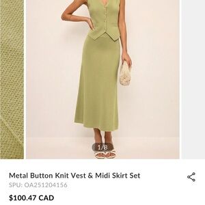 Commense Olive Green Midi Knit Skirt